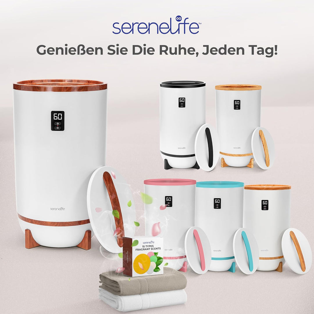 SereneLife Handtuchhalter Braun Holzoptik – Elektrischer Handtuchwärmer für 2 Handtücher Energiespar