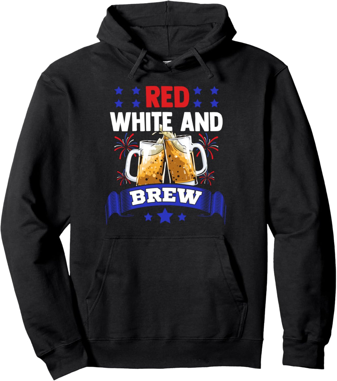Red White And Brew 4. Juli Feuerwerk American Flag Beer Pullover Hoodie
