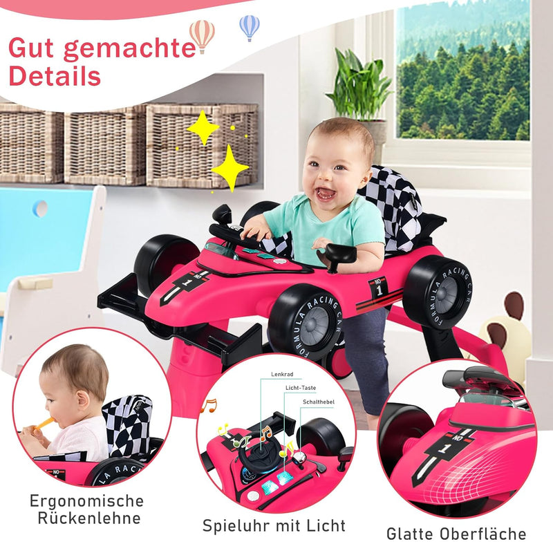 GOPLUS 4 in 1 Baby Lauflernhilfe, Lauflernwagen höhenverstellbar mit Licht & Musik, Baby Walker Auto