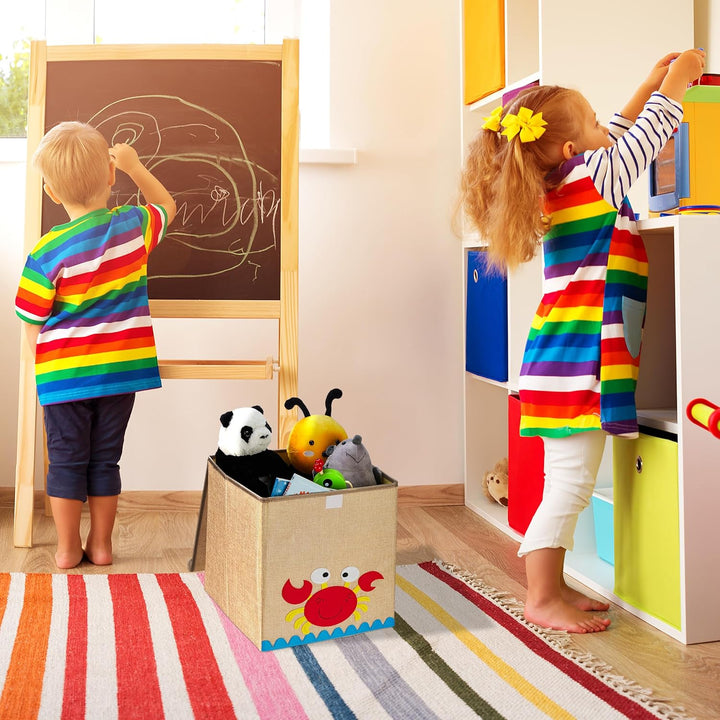 Relaxdays Aufbewahrungsbox, Biber-Motiv, Stoffbox für Kinder, faltbar, HBT: 33 x 33 x 33 cm, Spielze