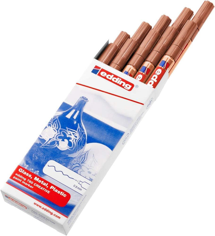 edding 780 Glanzlackmarker - kupfer - 10 Lackmarker - extra-feine Rundspitze 0,8 mm - Lackstift für