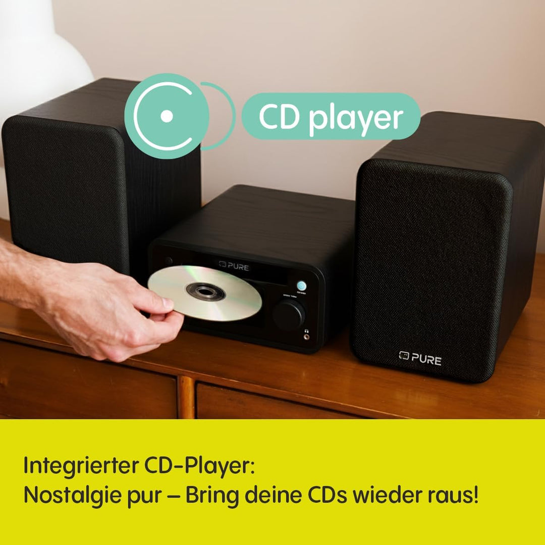Pure Classic Stereo Mini Mikro HiFi Anlage mit CD-Player DAB+ Radio Bluetooth 5.3 USB AUX Kopfhörera