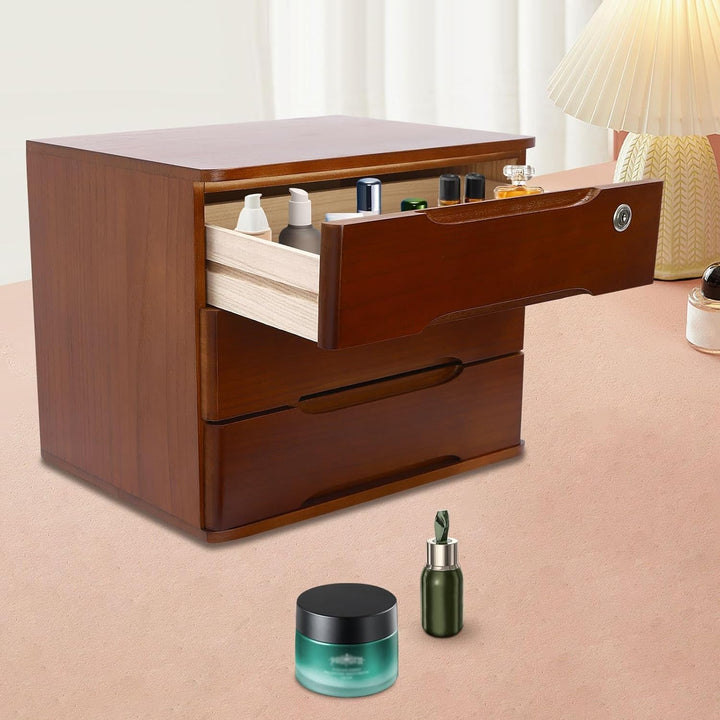 Aufbewahrungsbox mit 3 Ebenen, mit abschliessbarer Schublade, Schreibtisch-Organizer aus Holz, L 39