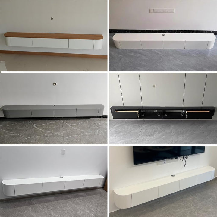 280cm Schwebender TV-Ständer mit Schubladen und Tür, Wandbefestigte TV-Konsole, Massivholz-TV-Schran