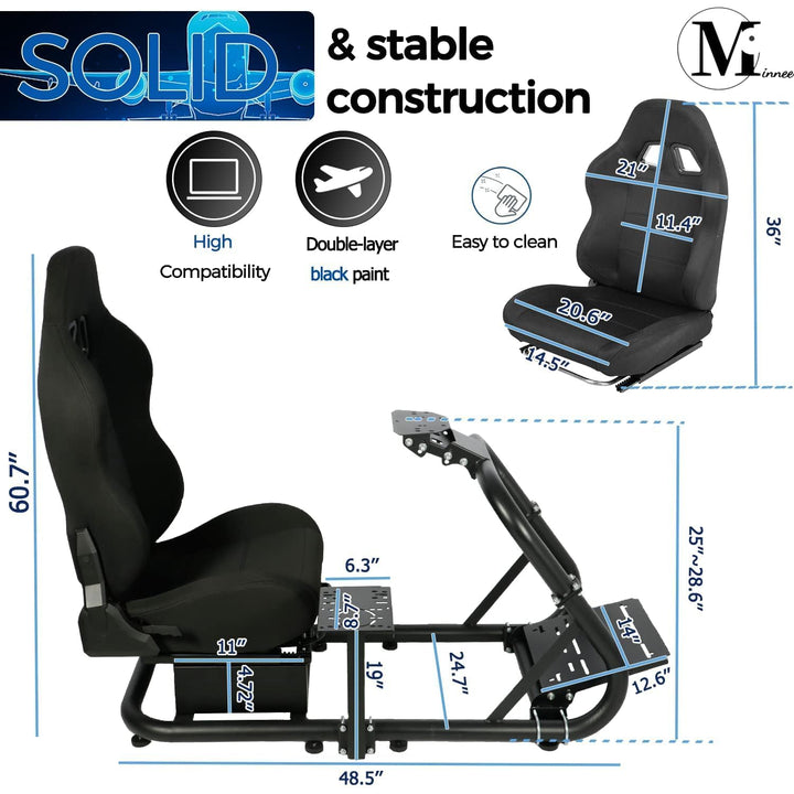 Minneer Rennsimulator Cockpit mit schwarzem Sitz Kompatibel mit Logitech G29 G920 G923, Thrustmaster