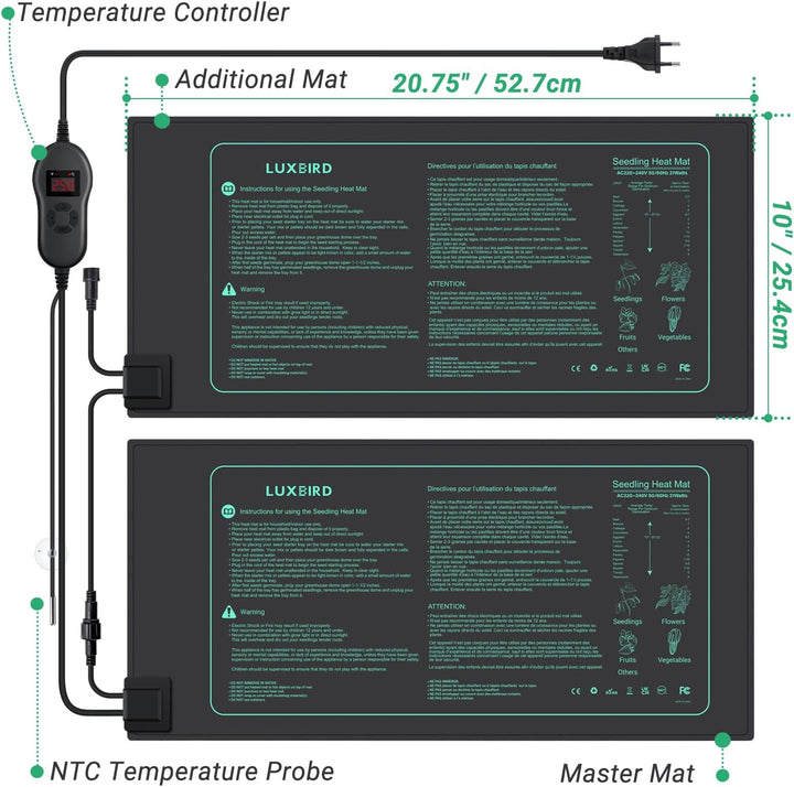 Luxbird Heizmatte Pflanzen mit Thermostat und Timer 30W, 4 Heizmatten mit 1 Controller, 52 x25 cm, I