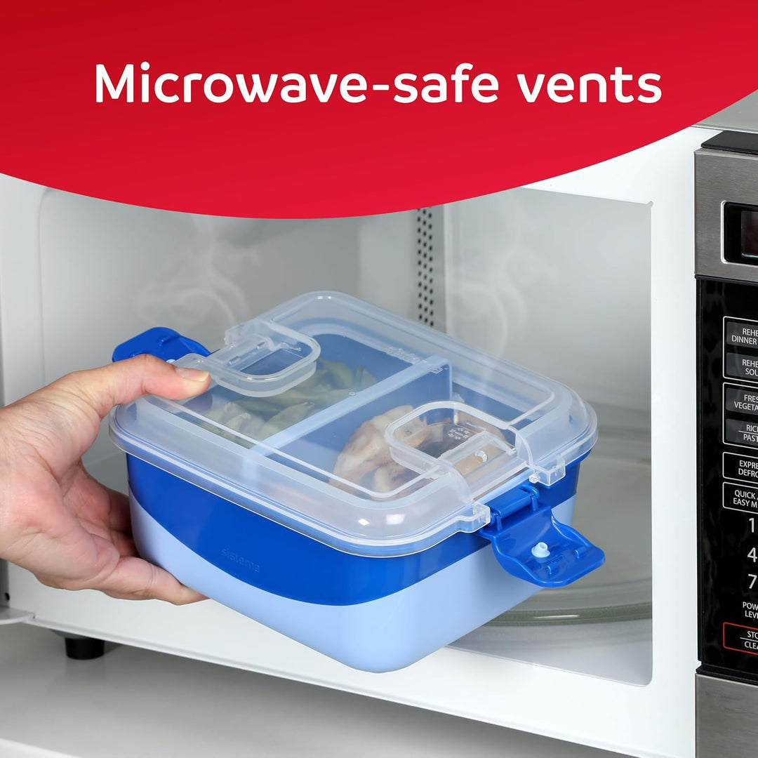 Sistema Heatables Microwave Food Containers | 1.35L | Leakproof Meal Prep Containers with Lids | 2 C