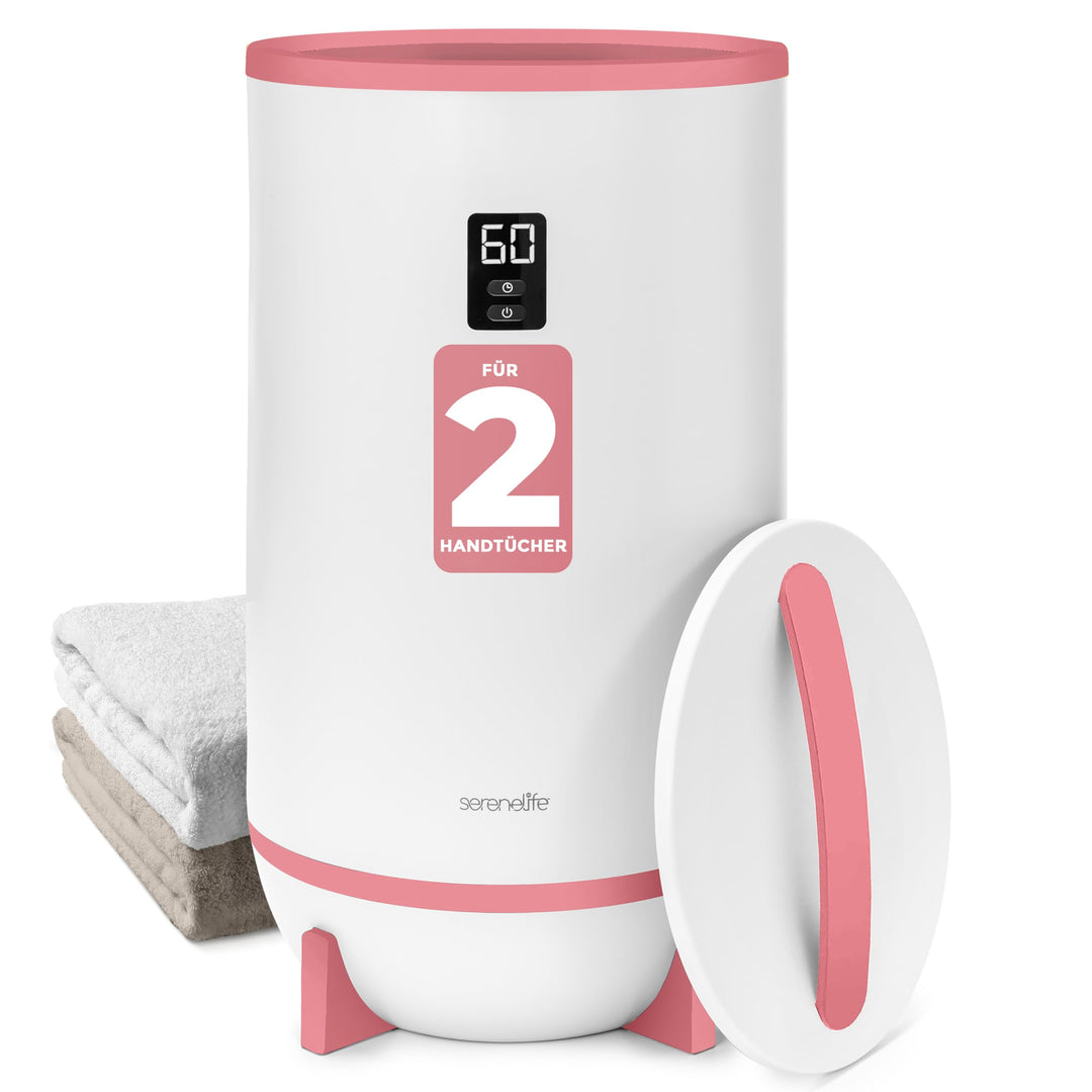 SereneLife Handtuchhalter Stehend Rosa – Elektrischer Handtuchwärmer für 2 Handtücher Energiesparend