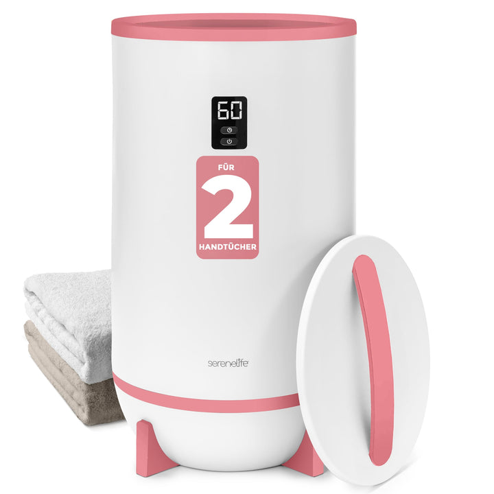 SereneLife Handtuchhalter Stehend Rosa – Elektrischer Handtuchwärmer für 2 Handtücher Energiesparend