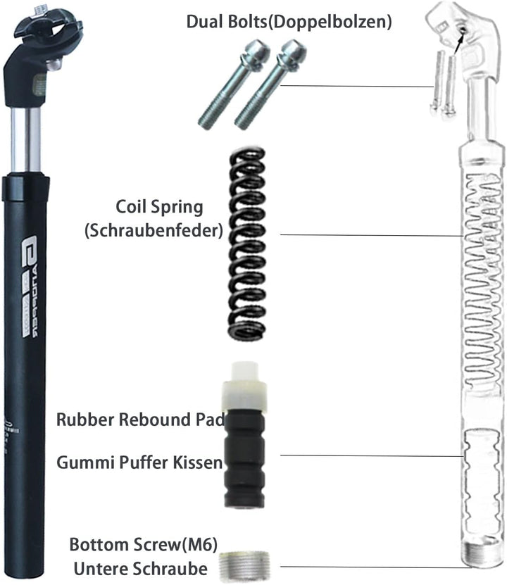 GANOPPER Sattelstütze Gefedert 27.2/28.6/30.0/30.4/31.6/33.9/34.9 350mm Alu Mit Konverter Für MTB BM