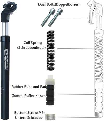 GANOPPER Sattelstütze Gefedert 27.2/28.6/30.0/30.4/31.6/33.9/34.9 350mm Alu Mit Konverter Für MTB BM