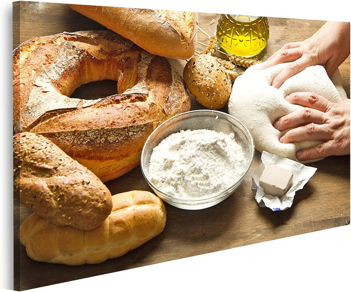 islandburner Bild auf Leinwand Bäckerei Mehl Kneten Teig Tisch Bilder Wandbilder Poster Leinwand 100