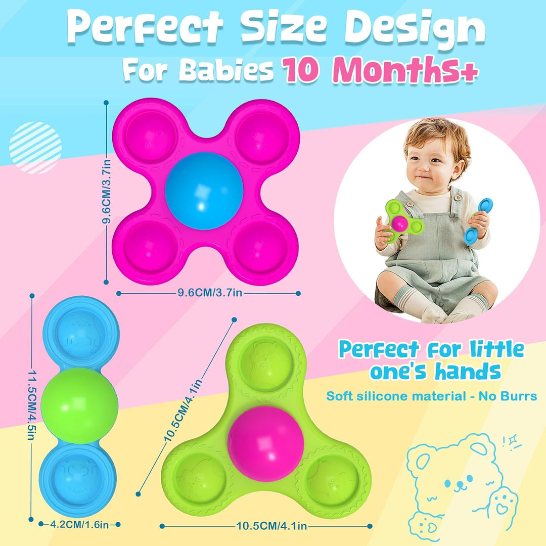Guibola Saugnapf Spielzeug Baby 3 Stück Sensorik Spinner Baby Tierdruckmuster 10 Monate+ Silikon Bad