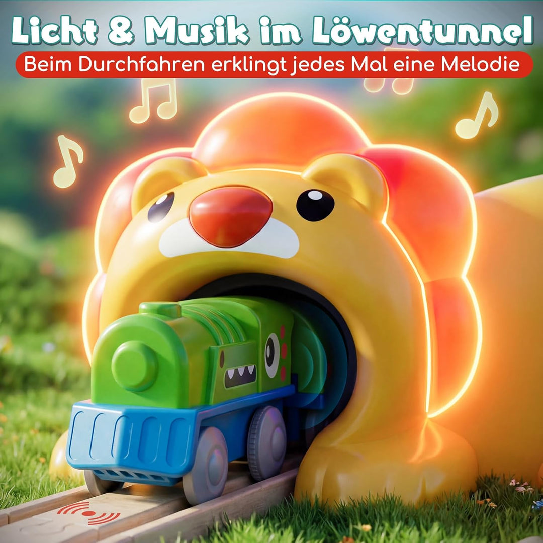 Lehoo Castle Holzeisenbahn, Dinosaurier Lokomotive, Freizeitpark Holz Eisenbahn Kinder mit Löwentunn