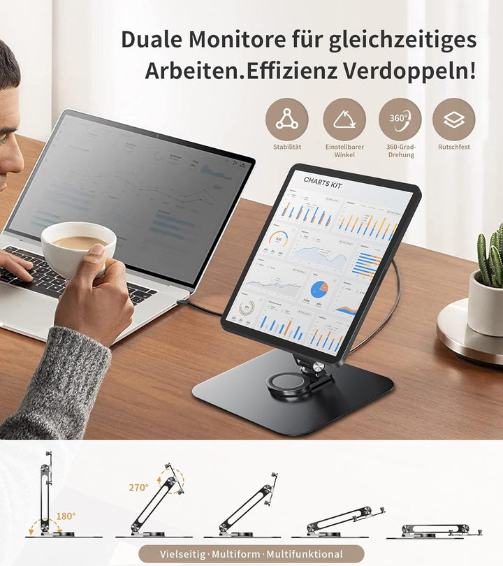 Monitorständer Einstellbarer mit 360° drehbarer Basis, Ergonomisch Tragbarer Monitorhalter, VESA 75x