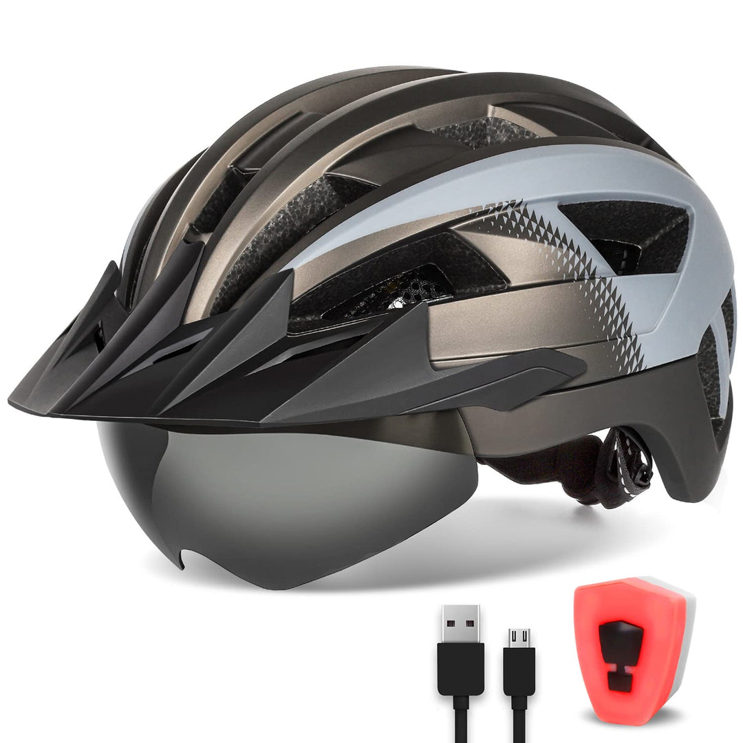 Fahrradhelm mit Visier für Herren Damen, Leichte Fahrradhelm mit Magnetischem Brille und USB-Aufladu