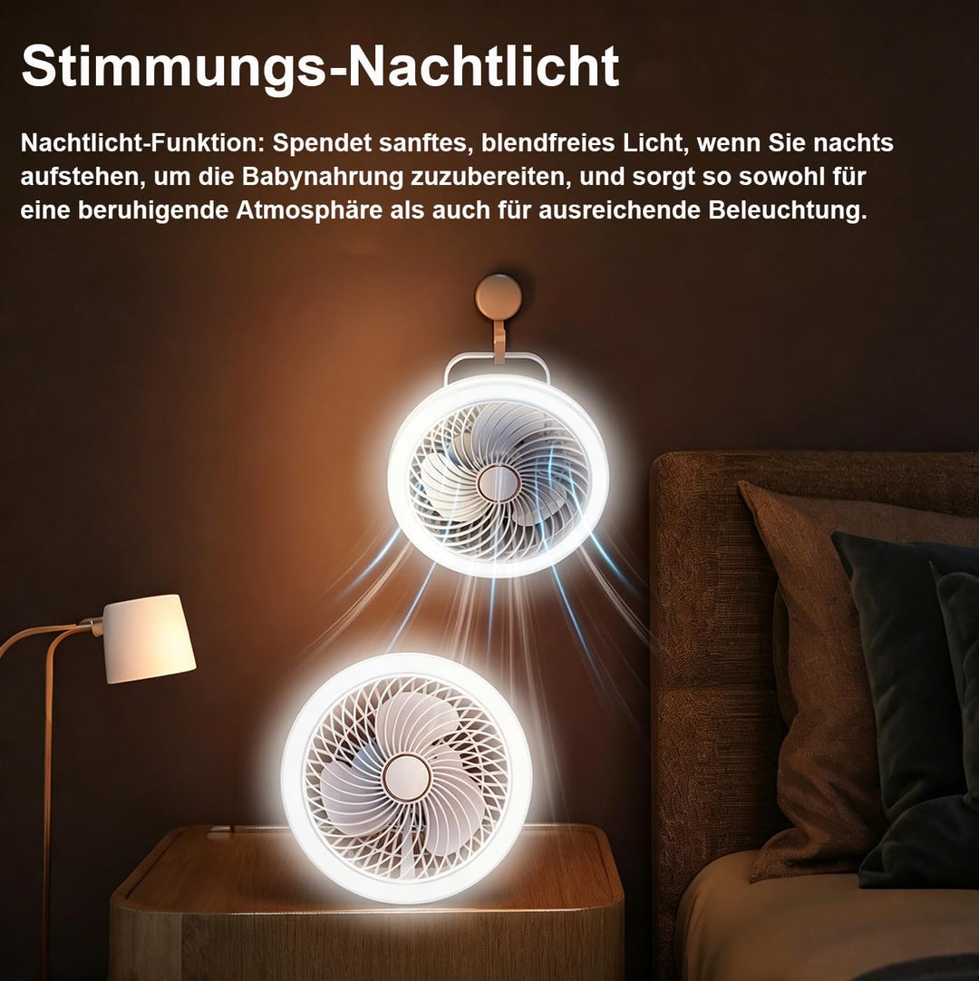 Camping Ventilator, 21 cm Campinglampe Lange Laufzeit mit 3 Windstufen | 3 Lichtstufen, Fernbedienun