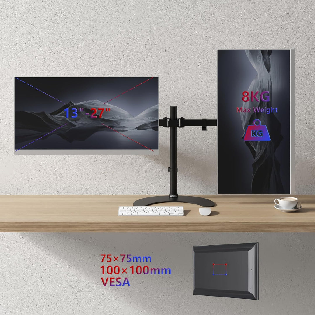 Duronic DM15D2 Monitorarm | Standfuss für 27" Zoll Bildschirm | Höhenverstellbar | 8kg Belastbarkeit