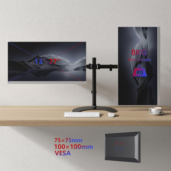 Duronic DM15D2 Monitorarm | Standfuss für 27" Zoll Bildschirm | Höhenverstellbar | 8kg Belastbarkeit