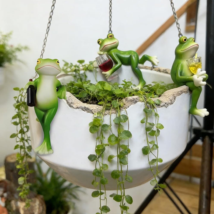 3 Stück Frosch Blumentopf Hänger, Frosch Deko Garten, Harz Lustige Figuren Gartendeko, Gartenfigur S