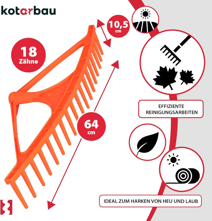 KOTARBAU® Heurechen - 64 cm - ohne Stiel - Laubrechen Kunststoff - für Gras- & Heckenschnitt - 18 Zi