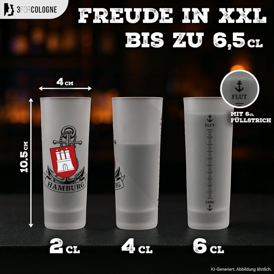 3forCologne Schnapsgläser 6,5cl | 6er Set | Hamburg Anker | Pinnchen, Shotgläser, Tequila, Vodka, Ob