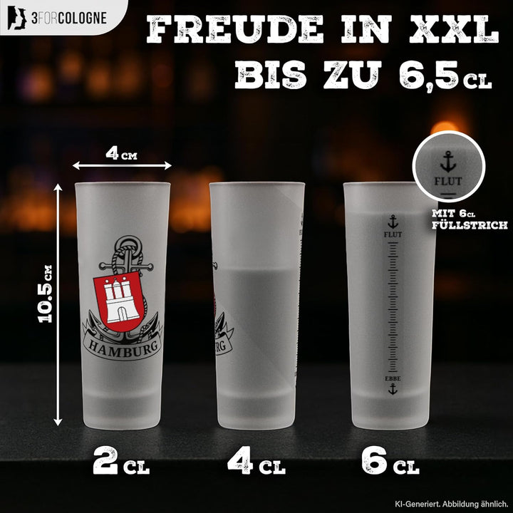 3forCologne Schnapsgläser 6,5cl | 6er Set | Hamburg Anker | Pinnchen, Shotgläser, Tequila, Vodka, Ob