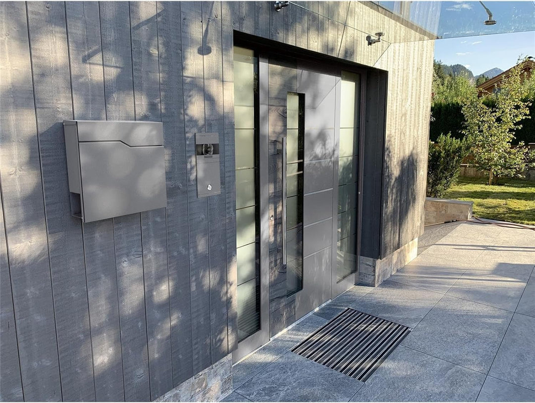Metzler Briefkasten pulverbeschichtet in Graualuminium RAL9007 - Wandbriefkasten mit Zeitungsfach -