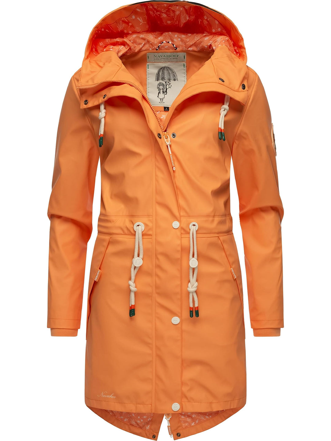 Navahoo Damen Übergangsjacke Regenmantel wasserdicht lang mit Kapuze Tropical Stormoo XS-3XL XS Apri