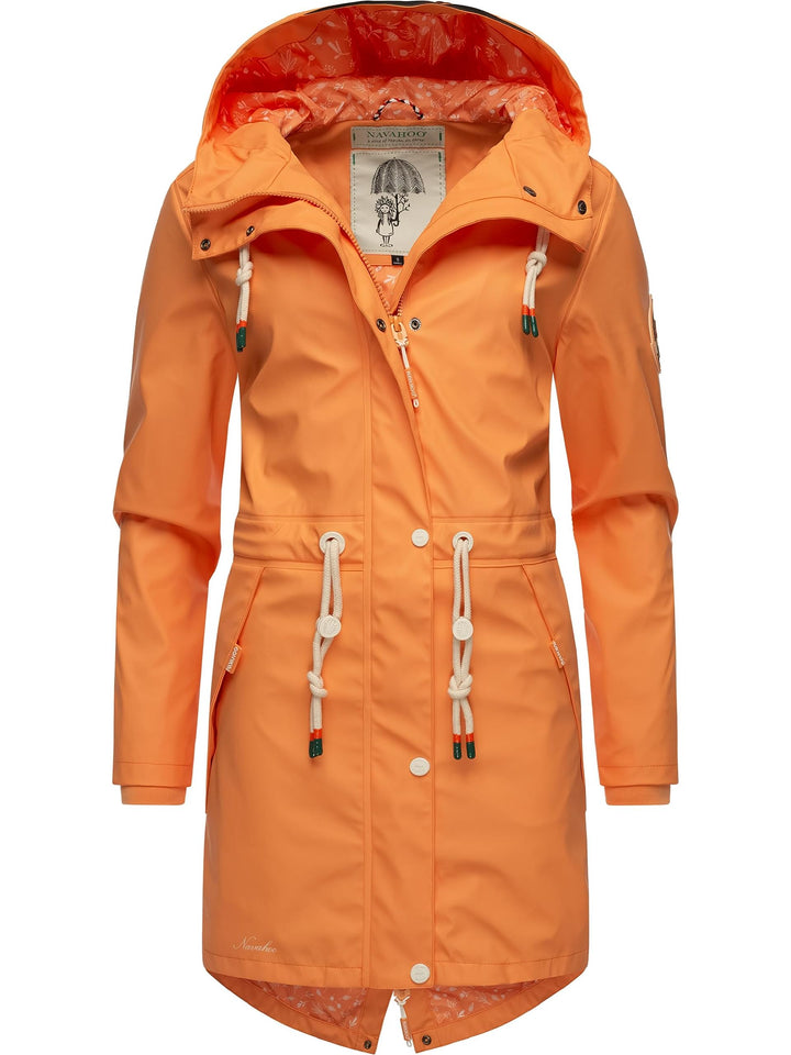 Navahoo Damen Übergangsjacke Regenmantel wasserdicht lang mit Kapuze Tropical Stormoo XS-3XL XS Apri