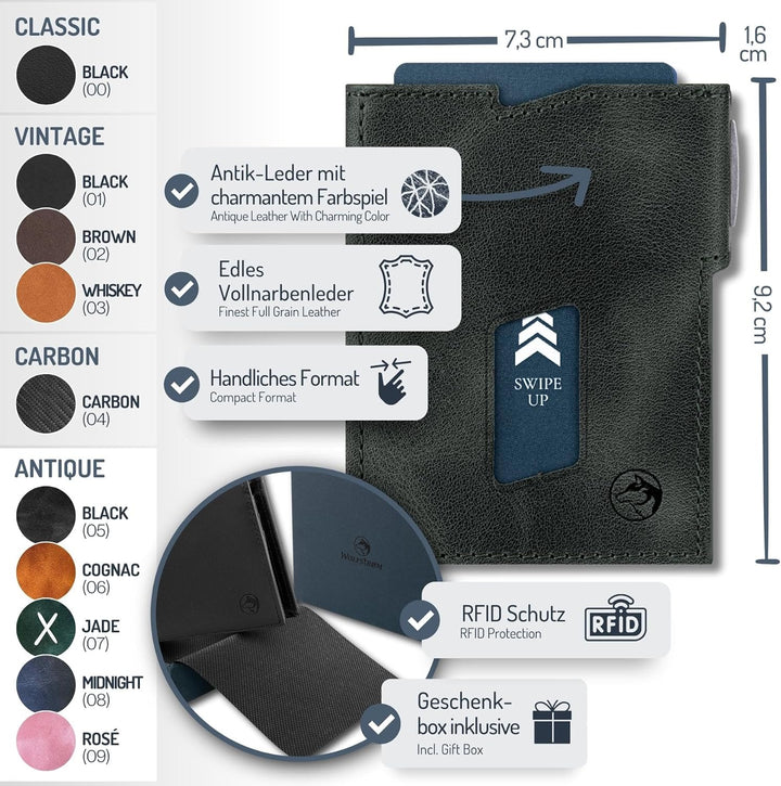 Wolfstrøm Slim Wallet mit Münzfach 'Ludvig' I 7+1 Karten Mini Geldbörse Herren klein, RFID Blocker I