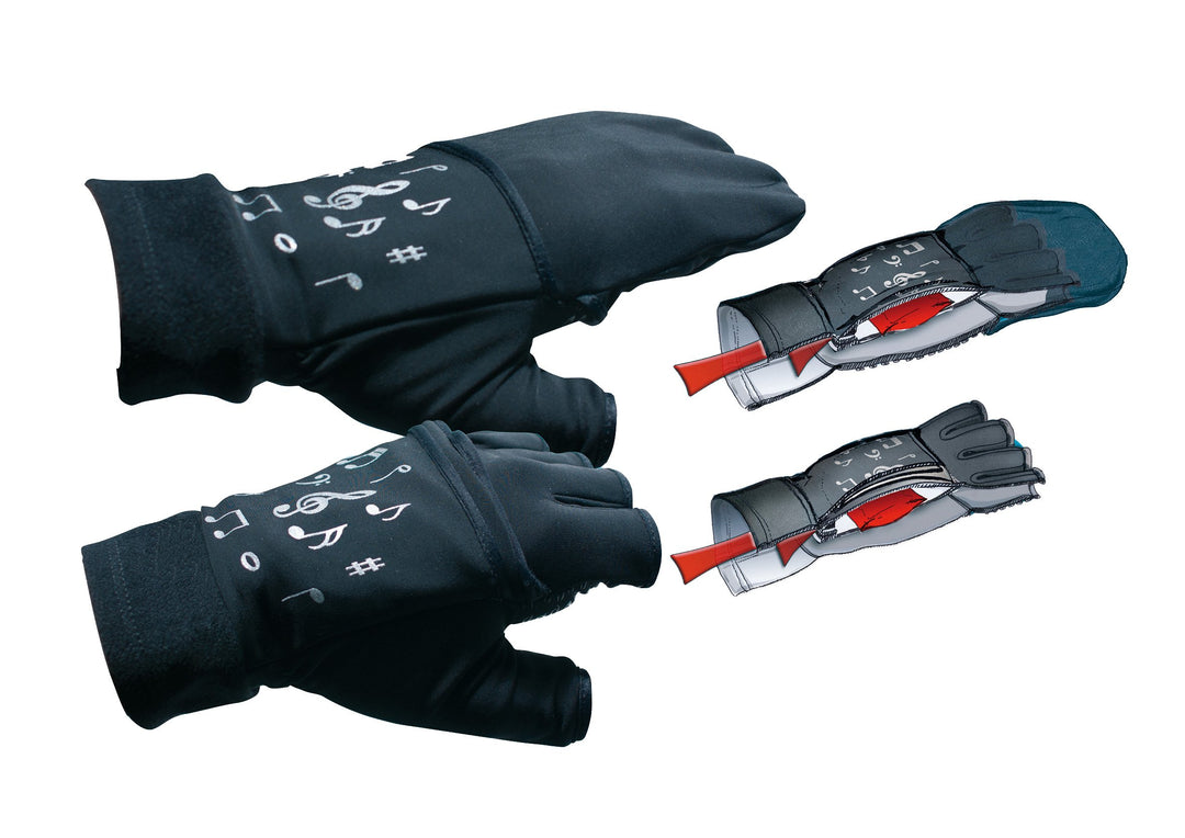 mugesh Handschuhe Noten (ohne Fingerkuppen) mit Klappe und Heizkissen L/XL - Schönes Geschenk für Mu