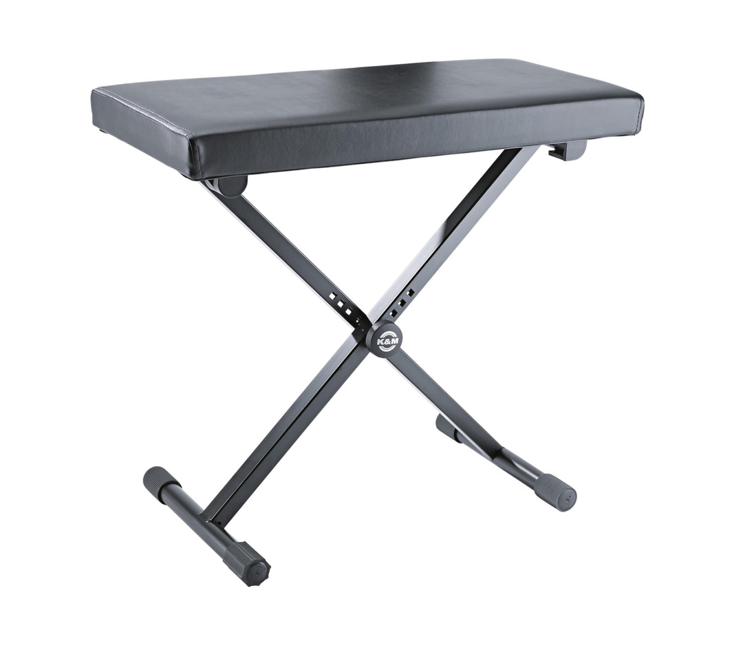 K&M 14075 Keyboardbank Schwarz aus Stahl, Kunstleder - Polstersitz mit breiter Sitzfläche - flach zu