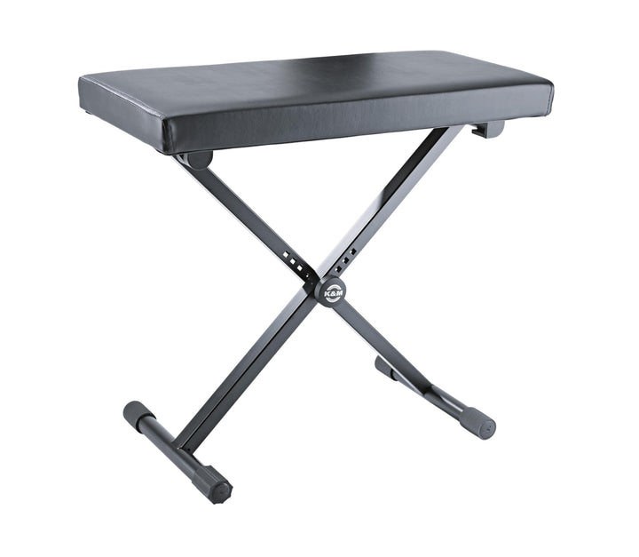 K&M 14075 Keyboardbank Schwarz aus Stahl, Kunstleder - Polstersitz mit breiter Sitzfläche - flach zu