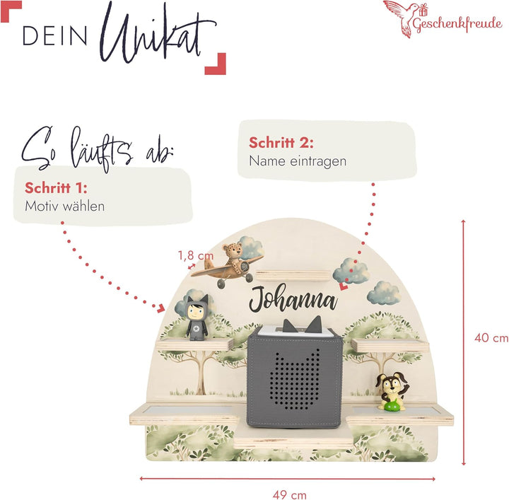 Geschenkfreude Personalisiertes Toniebox Regal für Kinderzimmer - Kinder Wandregal für Tonie Hörfigu