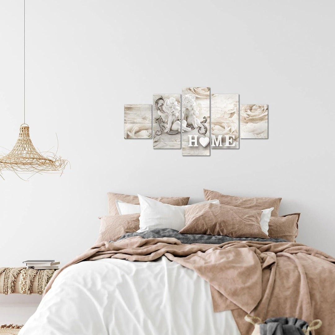 Runa Art Wandbilder Home Holz 5 Teilig Bild auf Vlies Leinwand Deko Wohnzimmer Engel Biege Braun 026