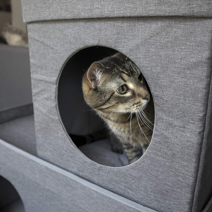 Kitty City Large Stackable Cat Condo, Cat Cube, Cat House, Pop Up Bed, Cat Ottoman Double Story, Dou