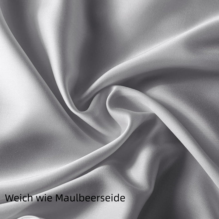 Bettwäsche 200x200, 3 Teilig, Grau, Bambus - Vegane Seide, Luxus Bettbezug und Kissenbezüge Set, Küh