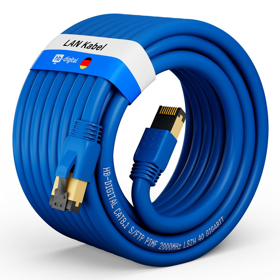 HB-DIGITAL 20m CAT 8.1 Netzwerkkabel S/FTP LSZH Blau 40 Gbits | LAN Patchkabel Gigabit RJ45 Stecker
