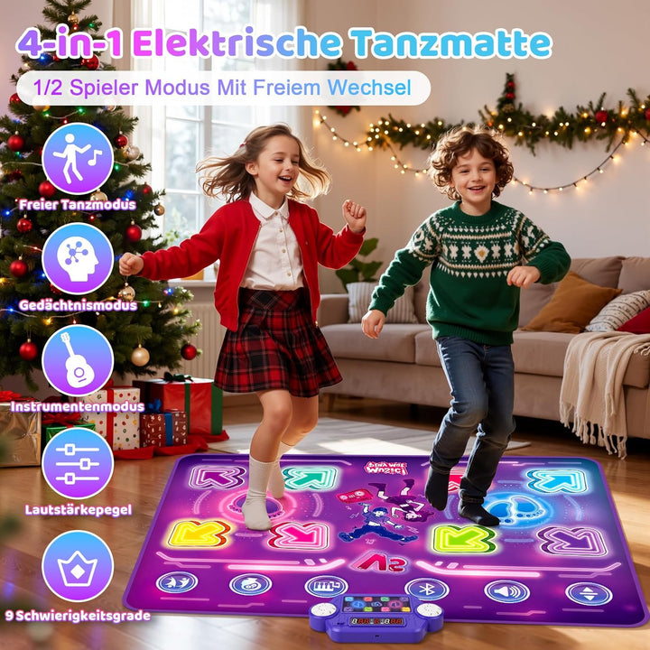 GuKKK Tanzmatte für Kinder, 2-Spieler & Wiederaufladbar Leucht Tanzmatte mit 8 LED-Lichtern&Bluetoot