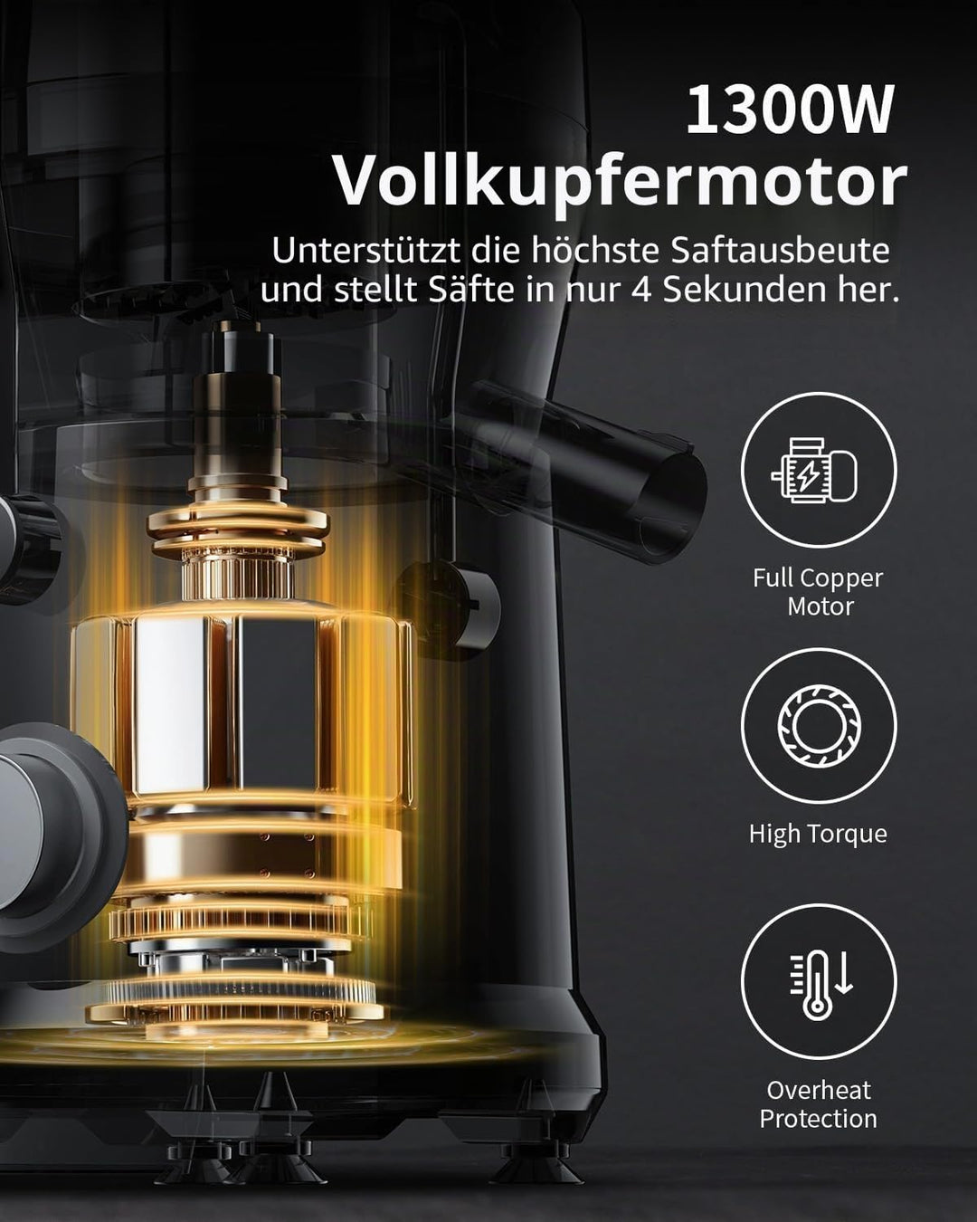 GDOR Entsafter 1300W Entsafter Gemüse und Obst mit Grösserem 81mm Einfüllschacht 1250ml Grosser Saft