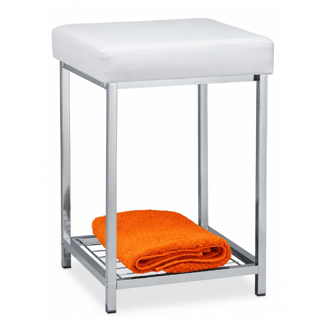 Relaxdays, weiss Hocker gepolstert, Kleiner Sitzhocker, Quadratisch, Polsterhocker mit Ablage, Badho