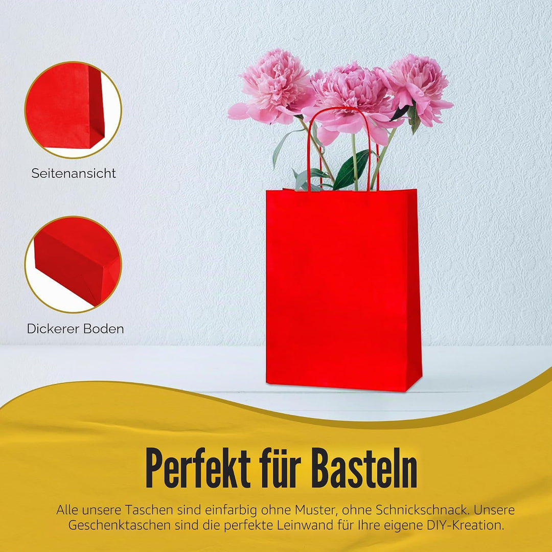 Thepaperbagstore 30 Papiertüten für Partys und Geschenke mit Griffen - Rot - 180x220x80mm Rot 30, Ro