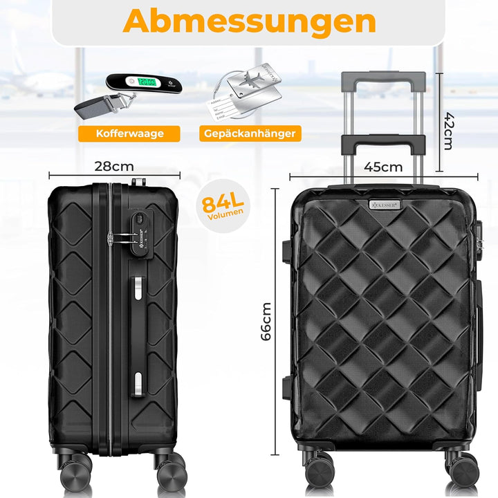 KESSER® Reisekoffer 84L Koffer Handgepäck ABS Hartschalenkoffer mit Zahlenschloss, Kofferwaage & Rei