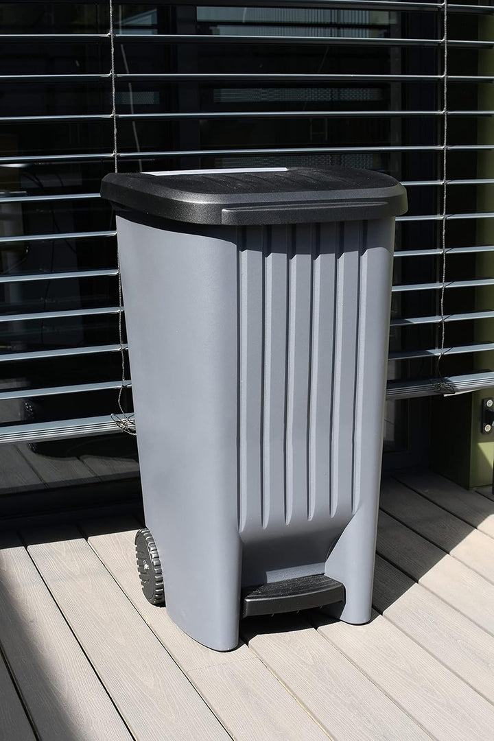 EDA - Mülleimer mit Rollen, 100 l, mit Pedal, für 100-l-Beutel, 50 x 48,6 x 83,5 cm, Anthrazitgrau