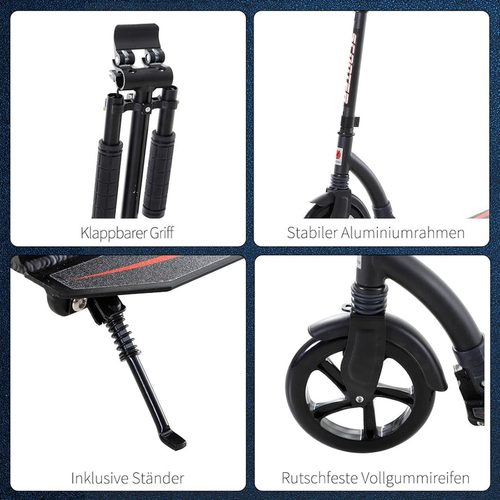 HOMCOM Kinderscooter, Kickscooter mit Stossdämpfung, Tretroller, Klappbar und Höheverstellbar, ab 14