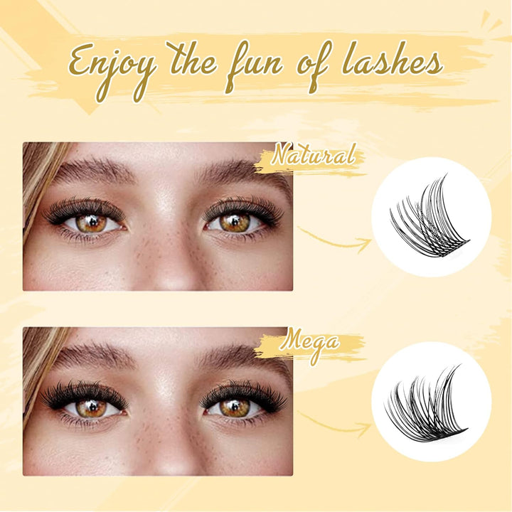 QUEWEL 144 Pcs Wimpern Cluster, DIY Wimpern Extensions Set, Super Hold Cluster Wimpern Bindung und D