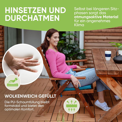 Gräfenstayn® 8er-Set Sitzkissen 40x40x3cm mit Haltebändern für Indoor und Outdoor mit Öko-Tex Siegel