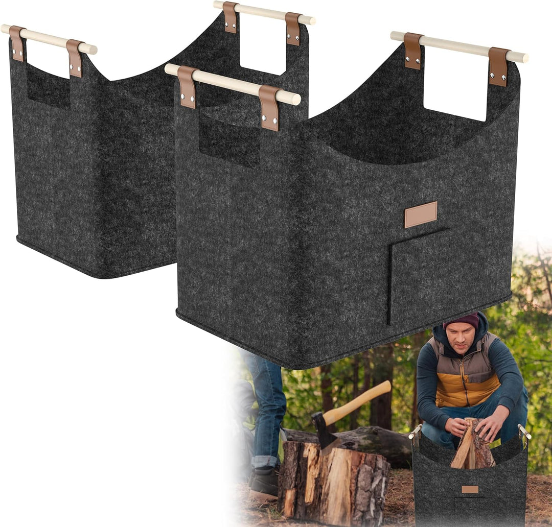 HENGMEI Brennholzkorb Filzkorb 2 Stück Holzkorb Kaminholz Filztaschen Extradickem Kaminholzkorb mit