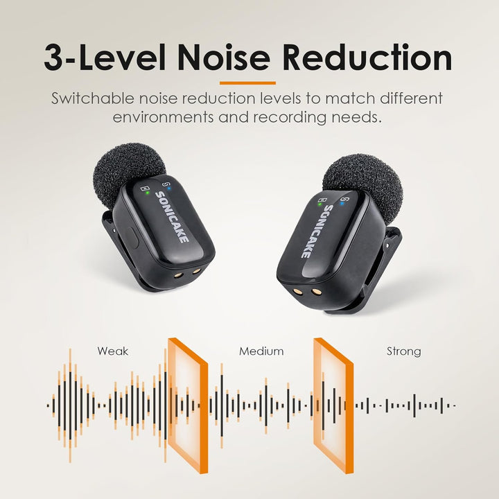 SONICAKE Mini Wireless Mikrofon, 2,4 GHz Dreistufige Geräuschunterdrückung | Kompatibel mit iPhone/A